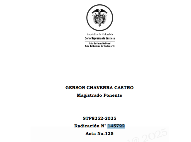 STP8252-2025: Corte ordena apartar a juez por falta de imparcialidad en caso repetido